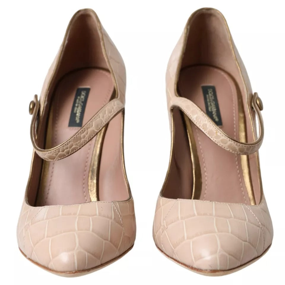 Beige Läder Mary Janes Utsmyckade Skor