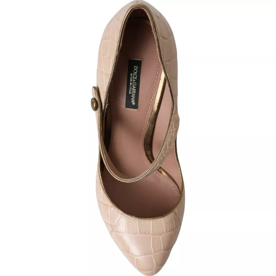 Beige Läder Mary Janes Utsmyckade Skor