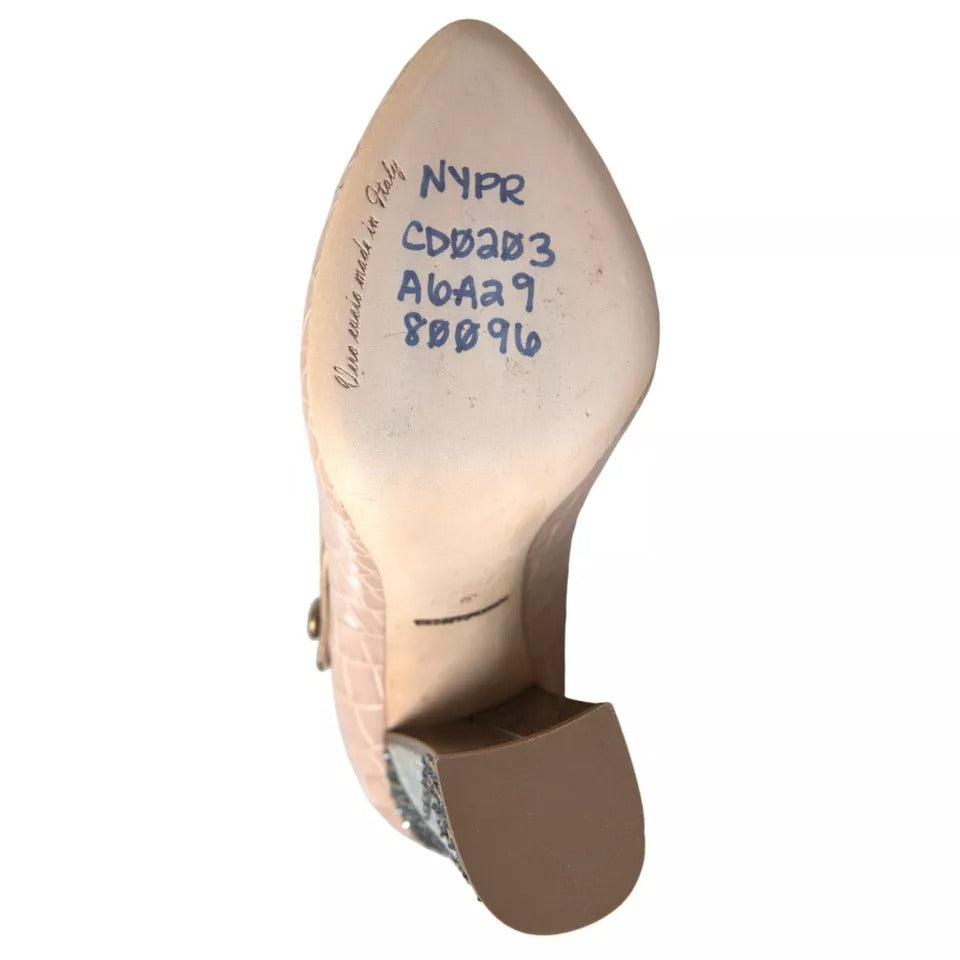 Beige Läder Mary Janes Utsmyckade Skor
