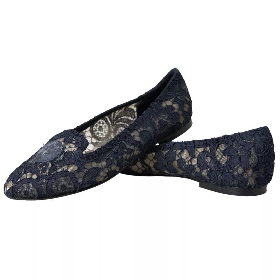 Mörkblå Taormina Slip On Flats Skor i Spets