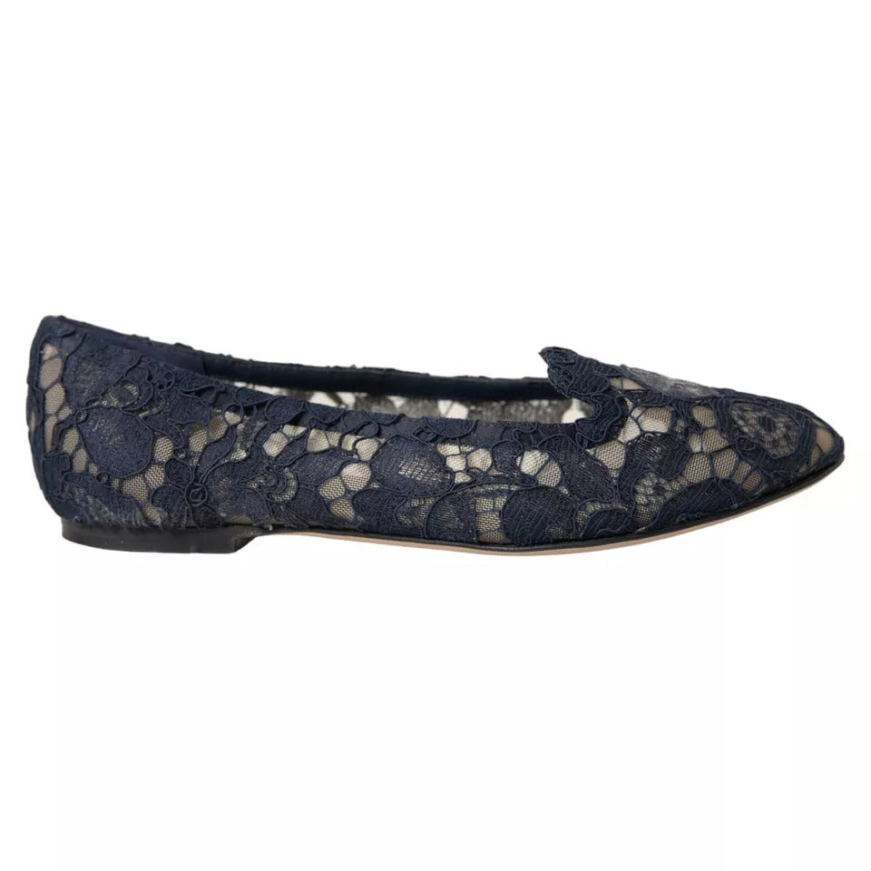 Mørkeblå Taormina Slip On Flats Sko i Blonder