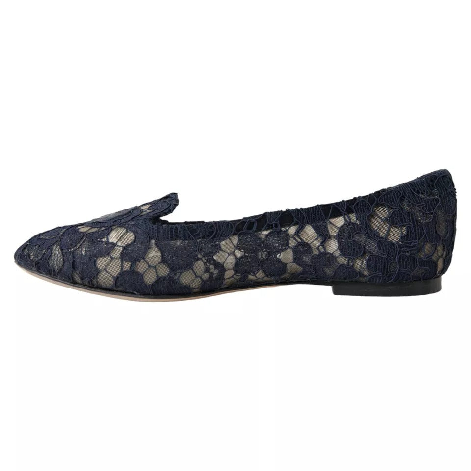 Mørkeblå Taormina Slip On Flats Sko i Blonder