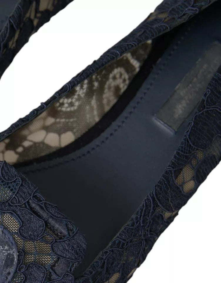 Mørkeblå Taormina Slip On Flats Sko i Blonder
