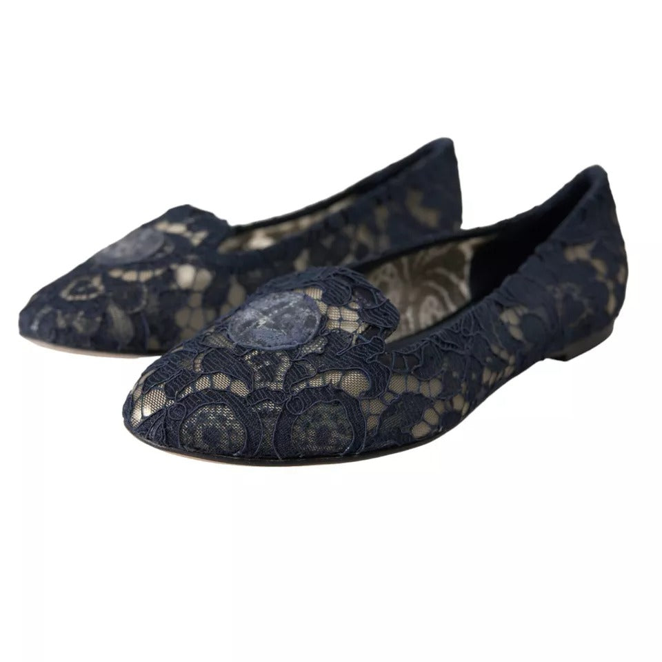 Mörkblå Taormina Slip On Flats Skor i Spets
