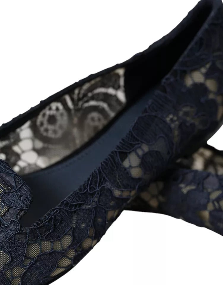 Mørkeblå Taormina Slip On Flats Sko i Blonder