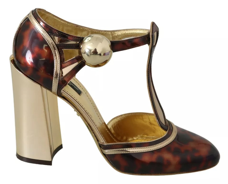 Gullfargede Leopard T-stropp Pumps Sandaler Sko