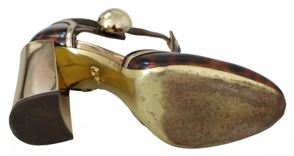 Gullfargede Leopard T-stropp Pumps Sandaler Sko
