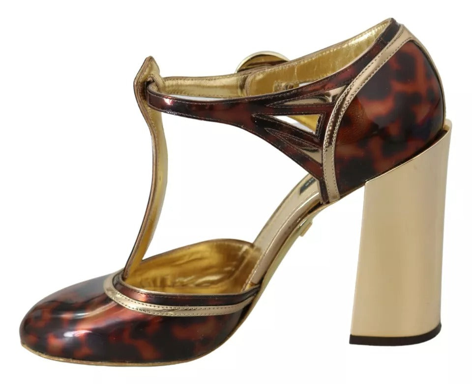 Gullfargede Leopard T-stropp Pumps Sandaler Sko