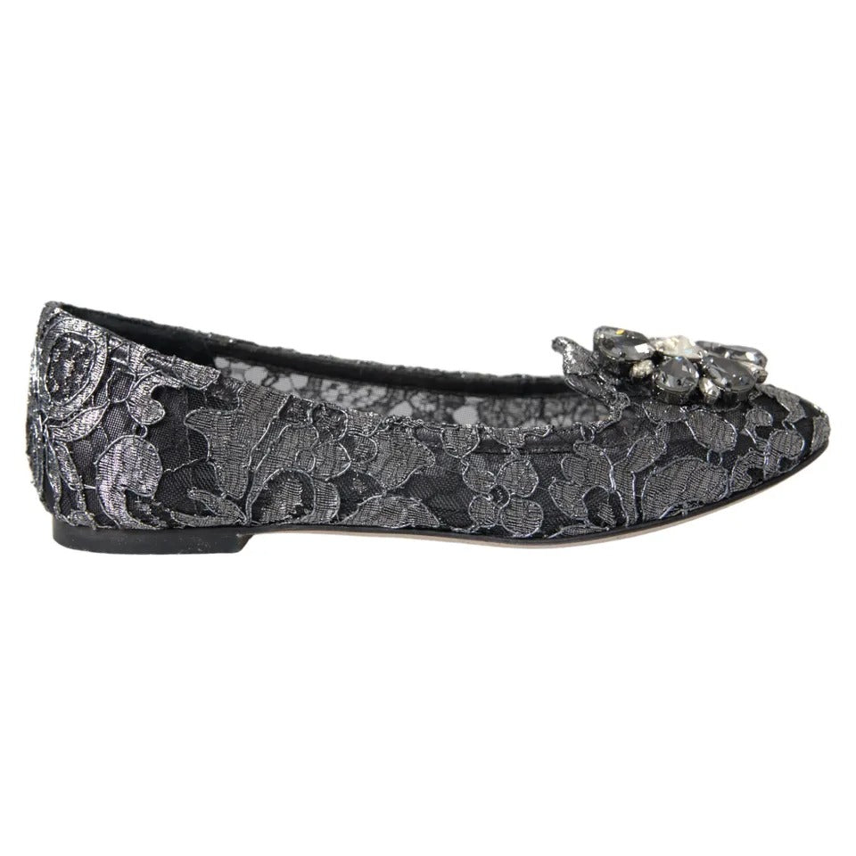 Grå svarte blonder krystall ballet loafers