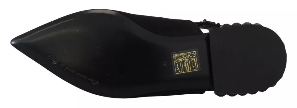 Svarte flate krystall slingback charmeuse sko