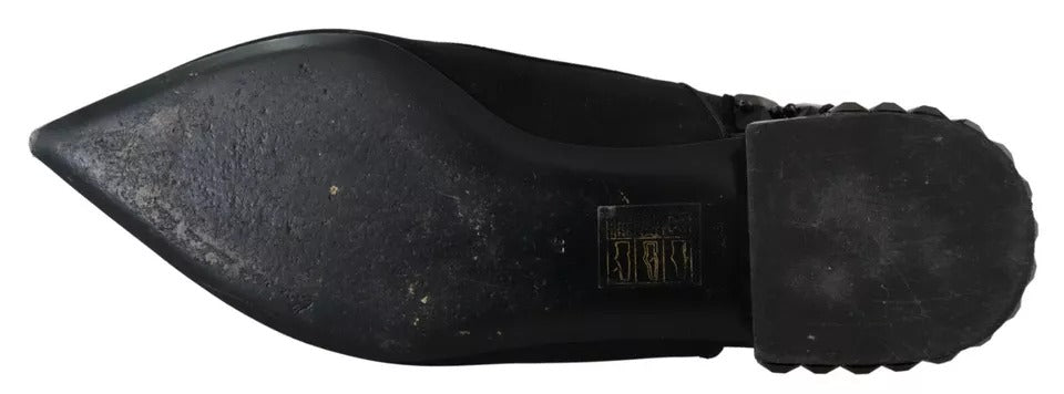 Svarte flate krystall slingback charmeuse sko