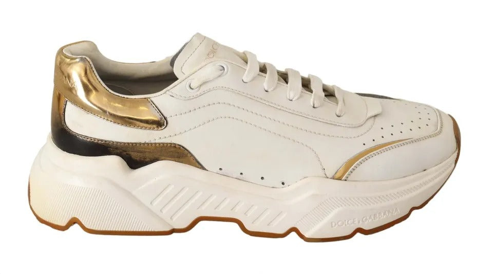 Dolce &amp; Gabbana Hvite Gull Skinn Sport Daymaster Sneakers Sko