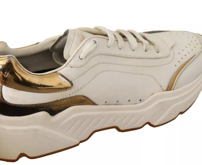 Dolce &amp; Gabbana Hvite Gull Skinn Sport Daymaster Sneakers Sko