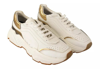 Dolce &amp; Gabbana Hvite Gull Skinn Sport Daymaster Sneakers Sko