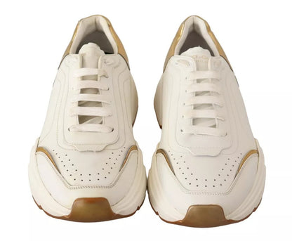 Dolce &amp; Gabbana Hvite Gull Skinn Sport Daymaster Sneakers Sko
