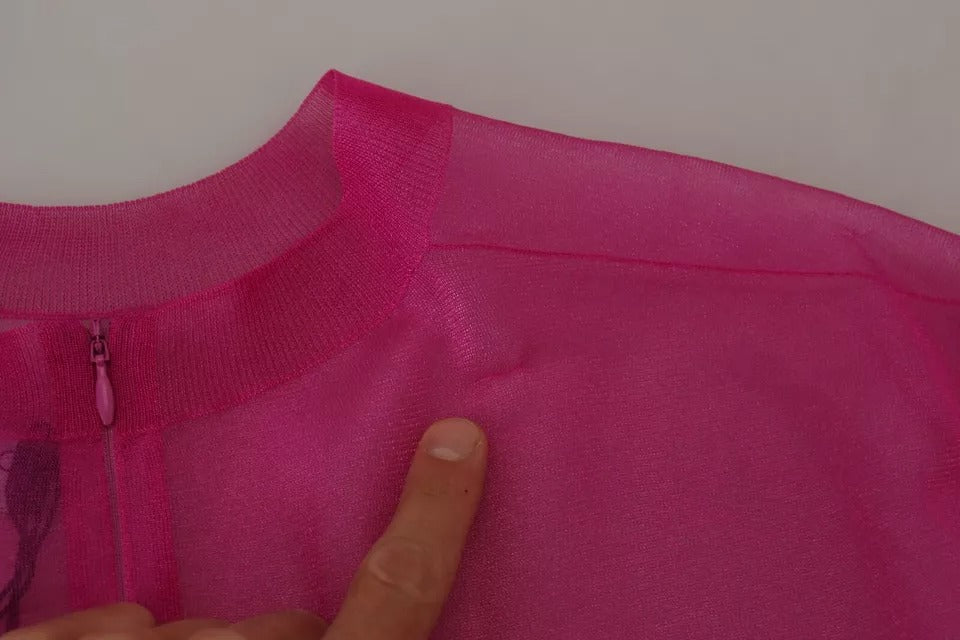 Fuchsiafärgad polyestertröja med rund halsringning