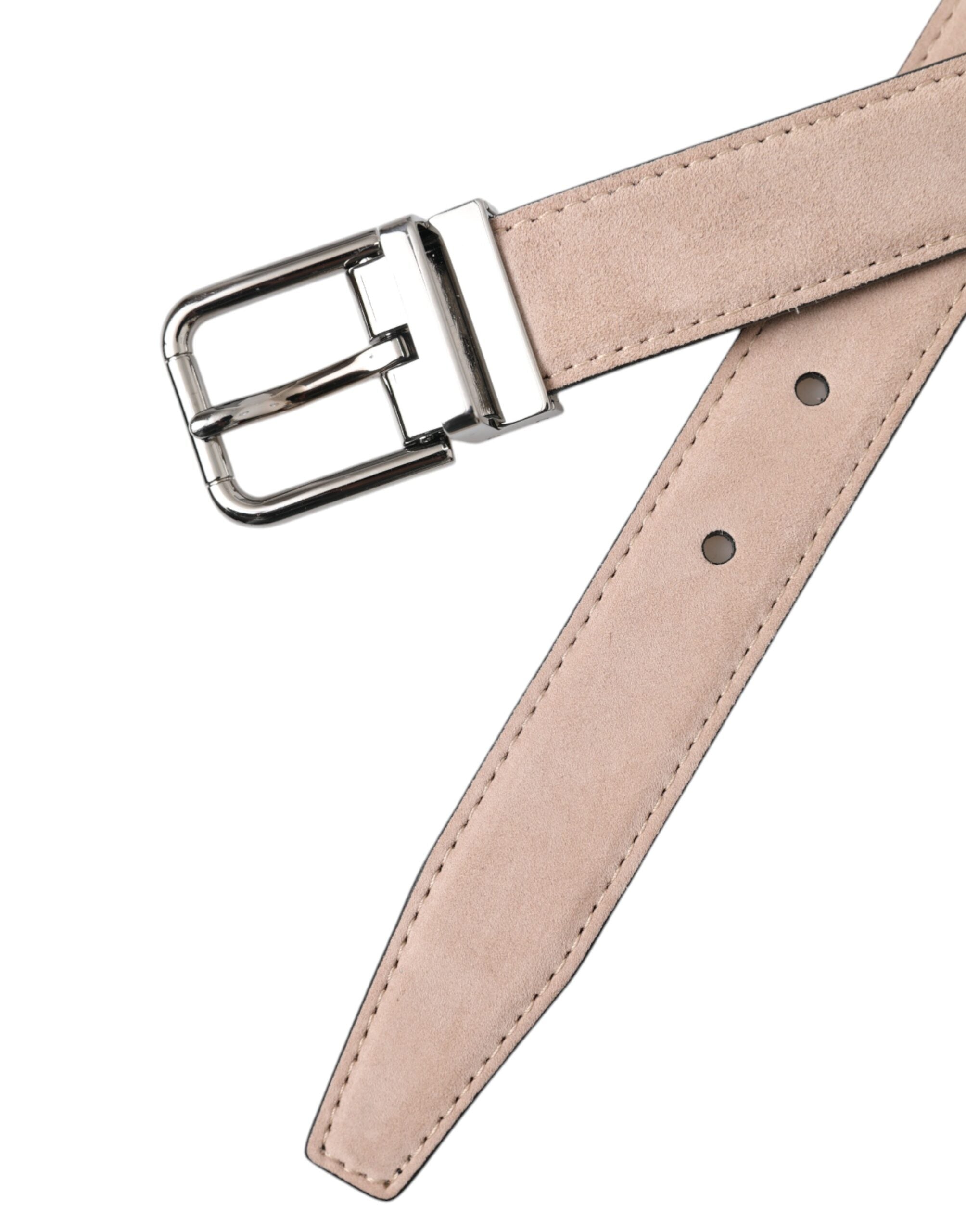 Beige semsket skinnbelte med sølvspenne for menn