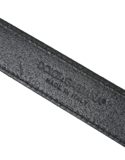 Dolce &amp; Gabbana svart glitterskinnbelte med sølvspenne