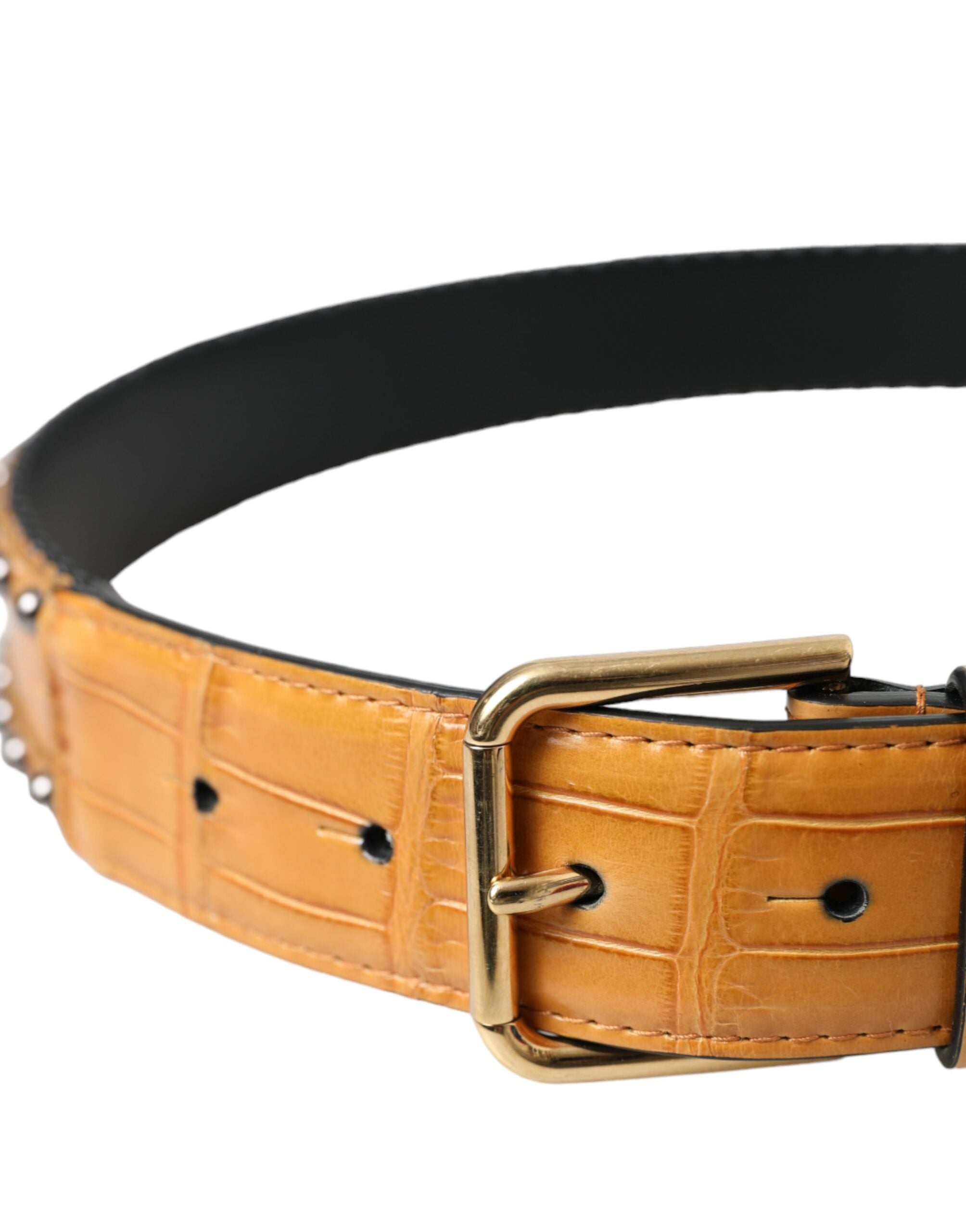 Beige Alligatorskinnbelte med Metallspenne