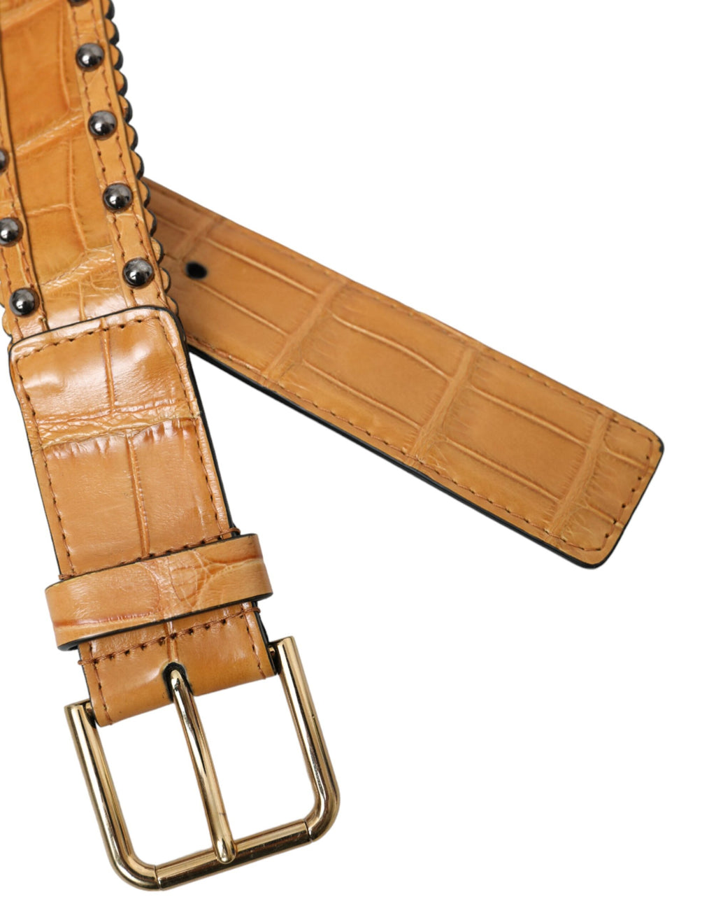 Beige Alligatorskinnbelte med Metallspenne