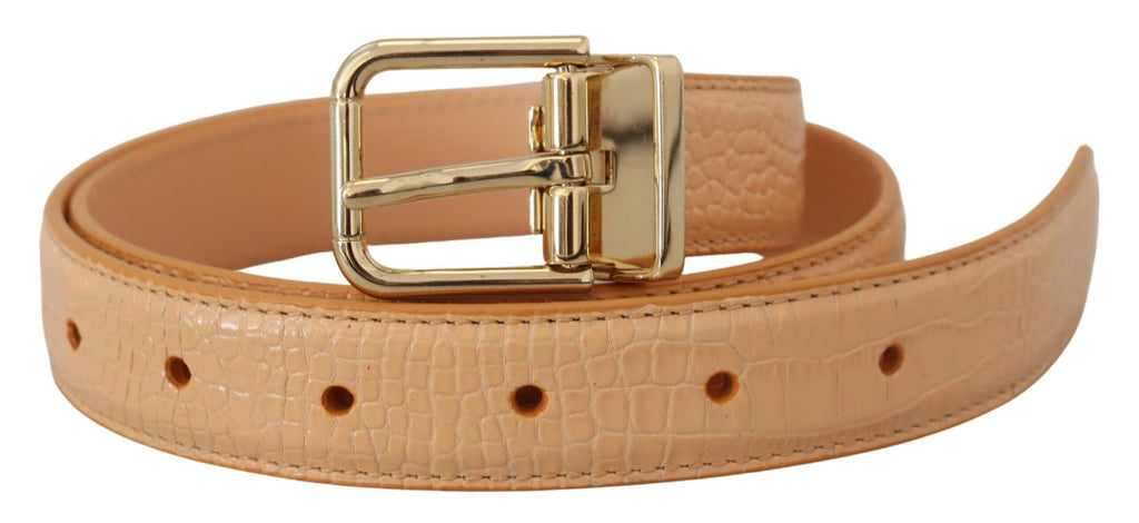 Beige eksotisk skinnbelte med gullspenne i metall