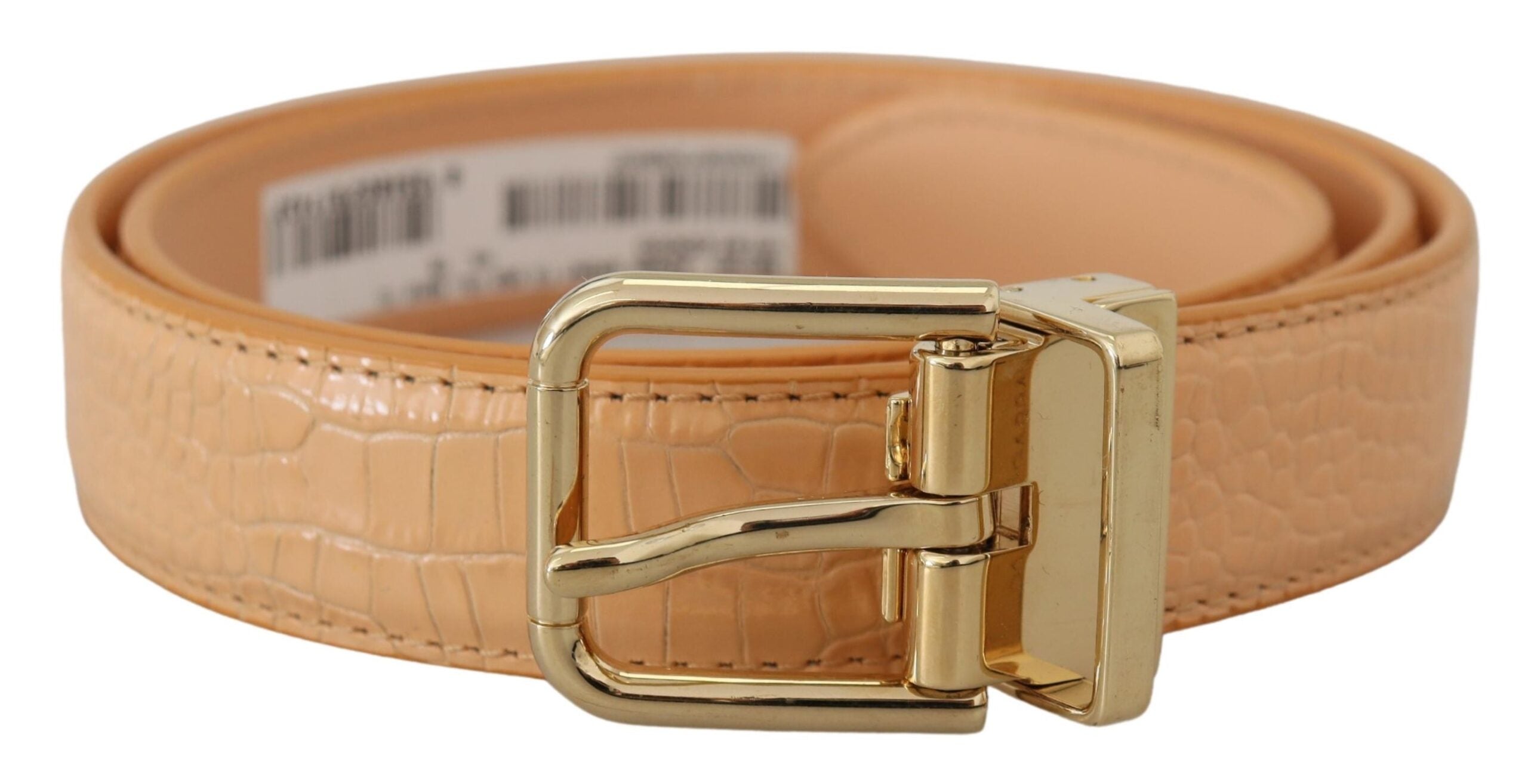 Beige eksotisk skinnbelte med gullspenne i metall