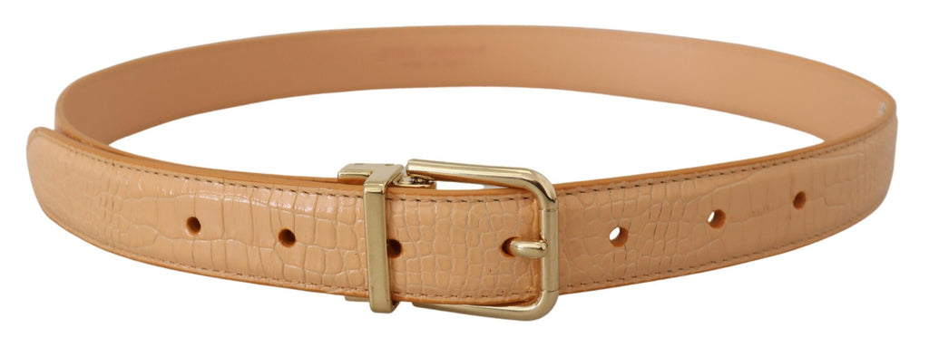 Beige eksotisk skinnbelte med gullspenne i metall