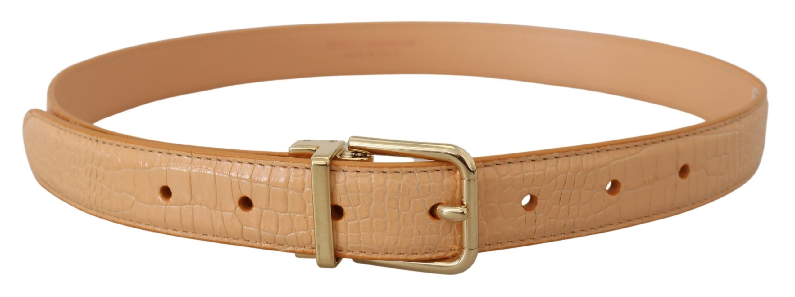 Beige eksotisk skinnbelte med gullspenne i metall
