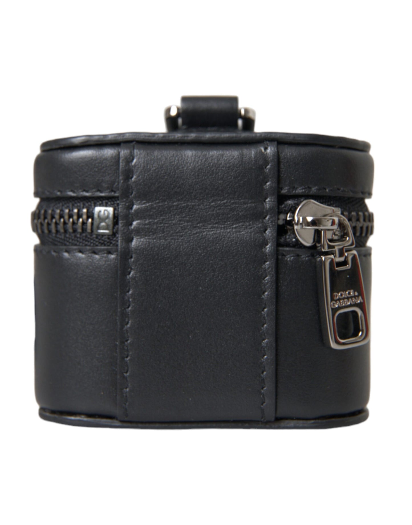 Dolce &amp; Gabbana Svart DG Logo Skinn Sølvfarget Metall Airpods-deksel