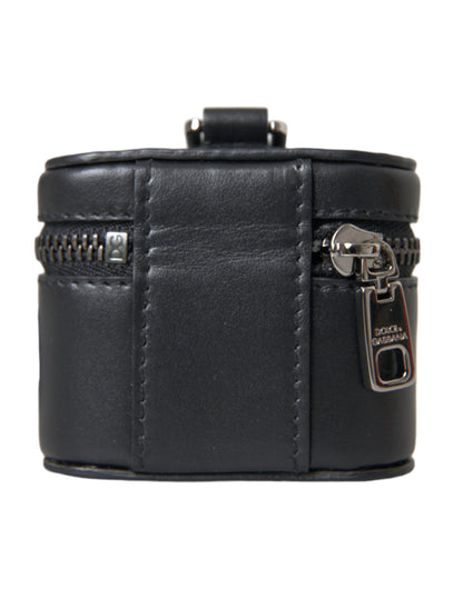 Dolce &amp; Gabbana Svart DG Logo Skinn Sølvfarget Metall Airpods-deksel