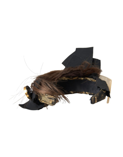 Dolce &amp; Gabbana Svart Krystallknapp Brunt Hår Hodebånd Diadem for Dame