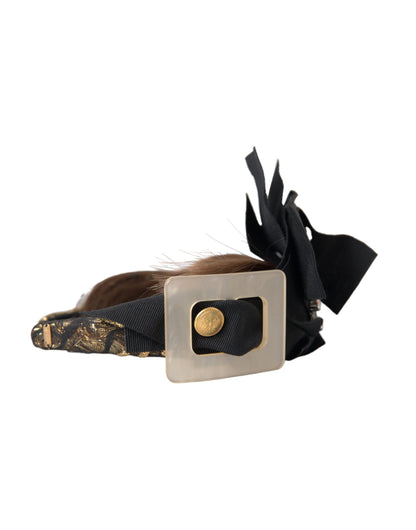 Dolce &amp; Gabbana Svart Krystallknapp Brunt Hår Hodebånd Diadem for Dame