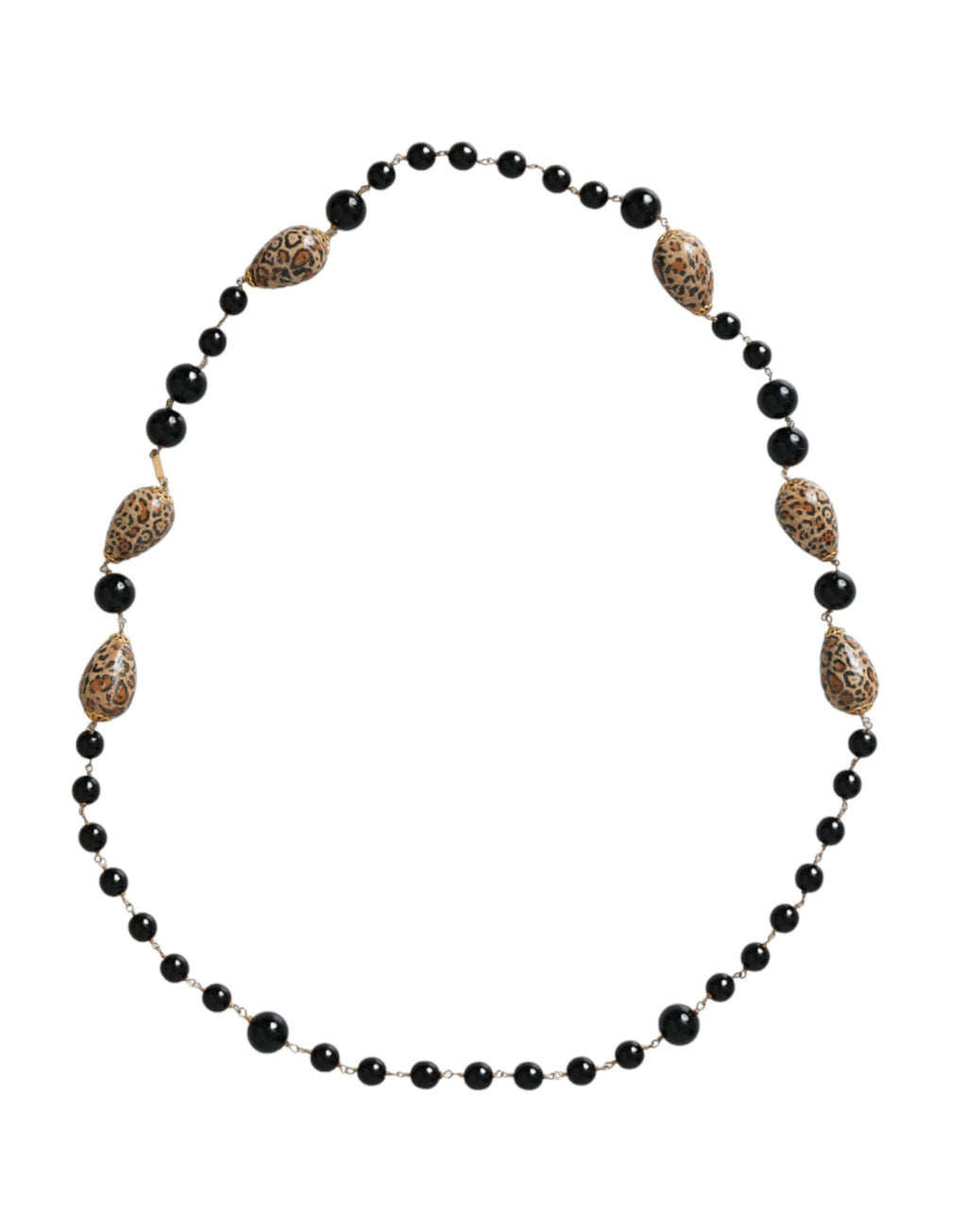 Halsband med långt, svart, guldfärgat, pärlmönster och mässingsmönster