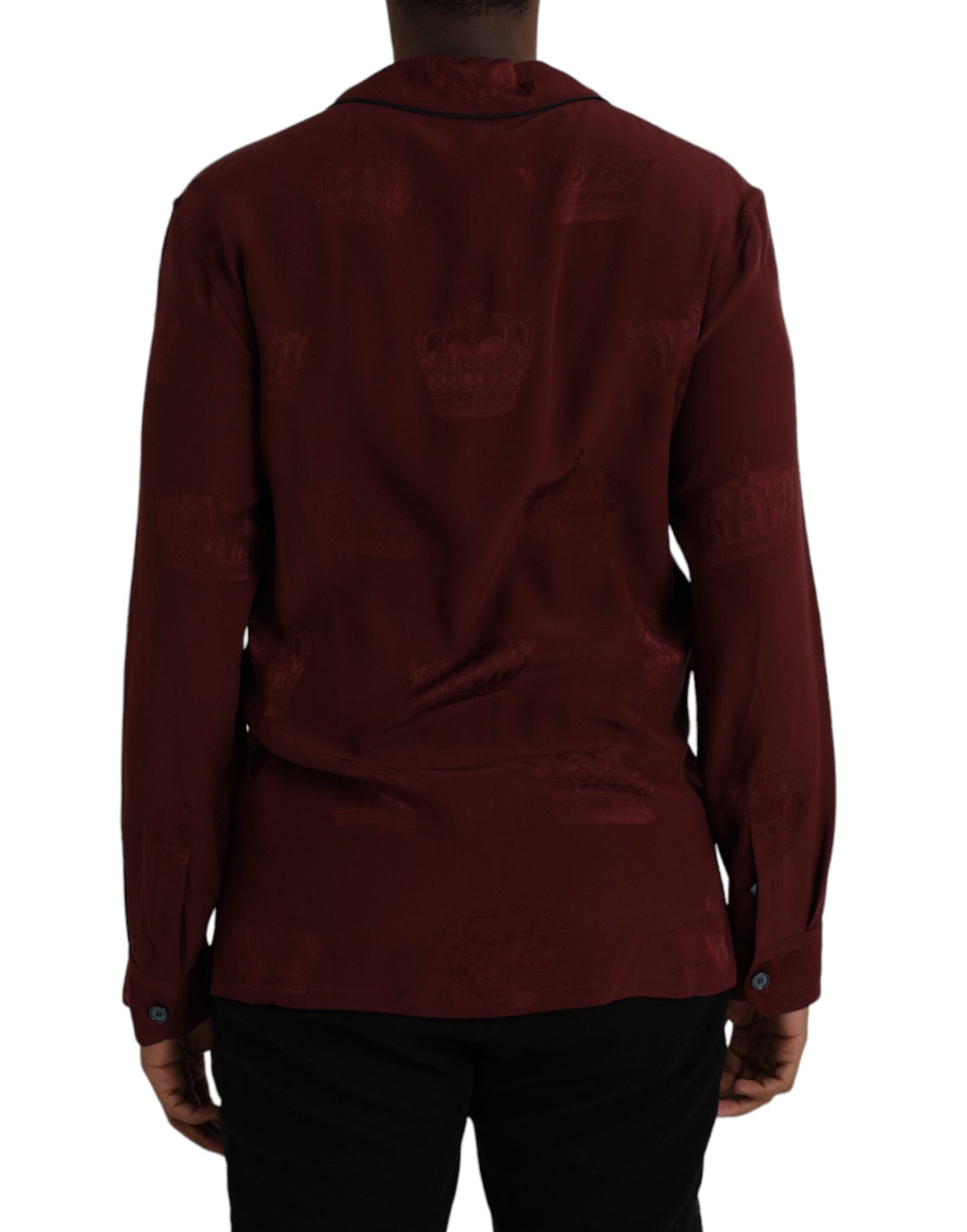 Dolce &amp; Gabbana Maroon Crown Jacquard Siden Långärmad Skjorta
