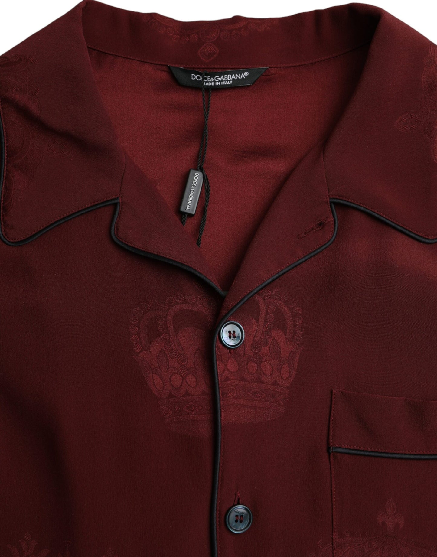 Dolce &amp; Gabbana Maroon Crown Jacquard Siden Långärmad Skjorta
