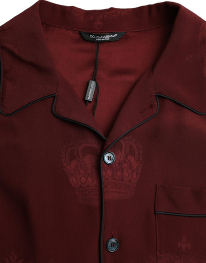Dolce &amp; Gabbana Maroon Crown Jacquard Siden Långärmad Skjorta