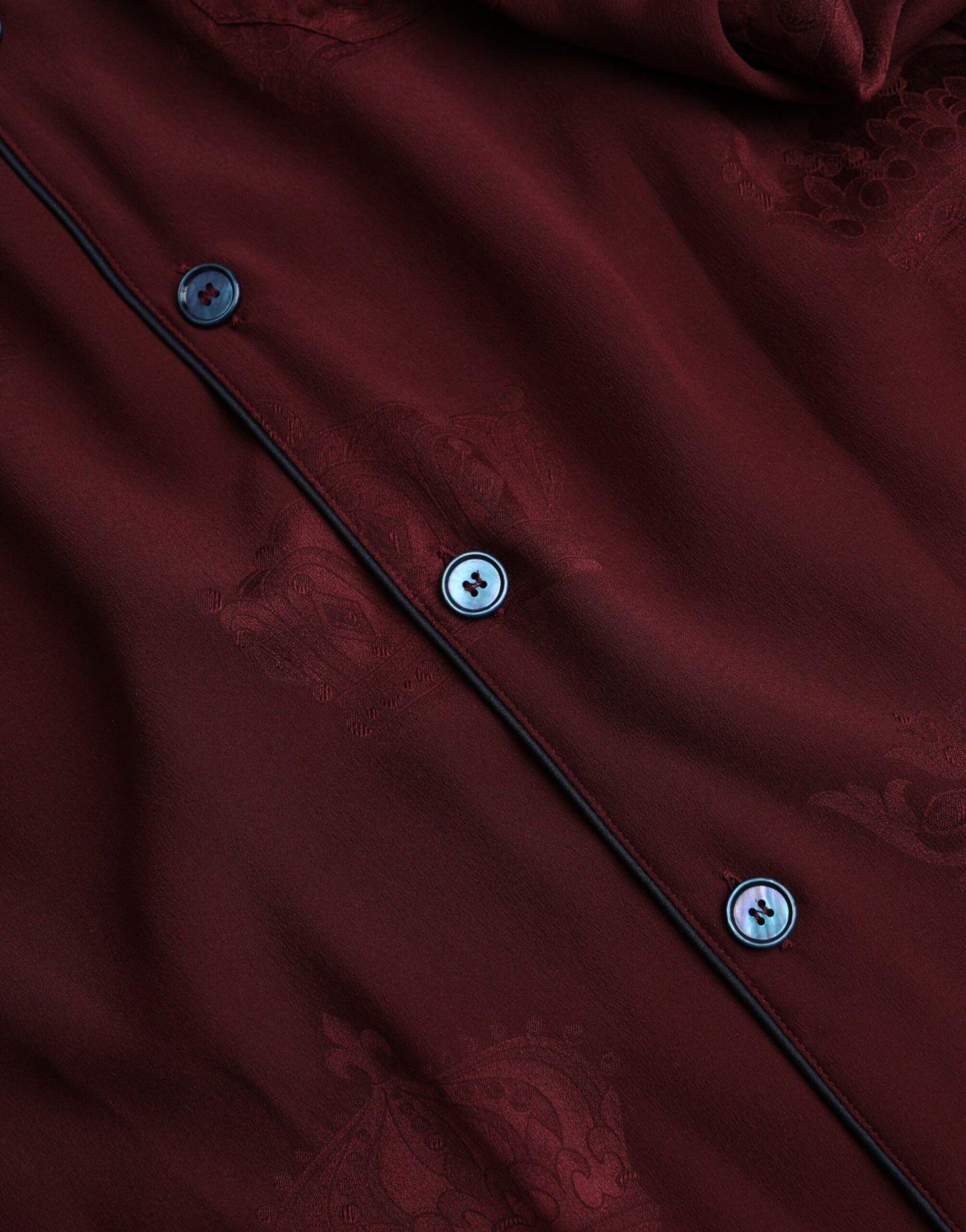 Dolce &amp; Gabbana Maroon Crown Jacquard Siden Långärmad Skjorta