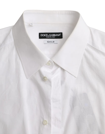 Dolce &amp; Gabbana Vit Prickig Bomullsklänning GULD Skjorta