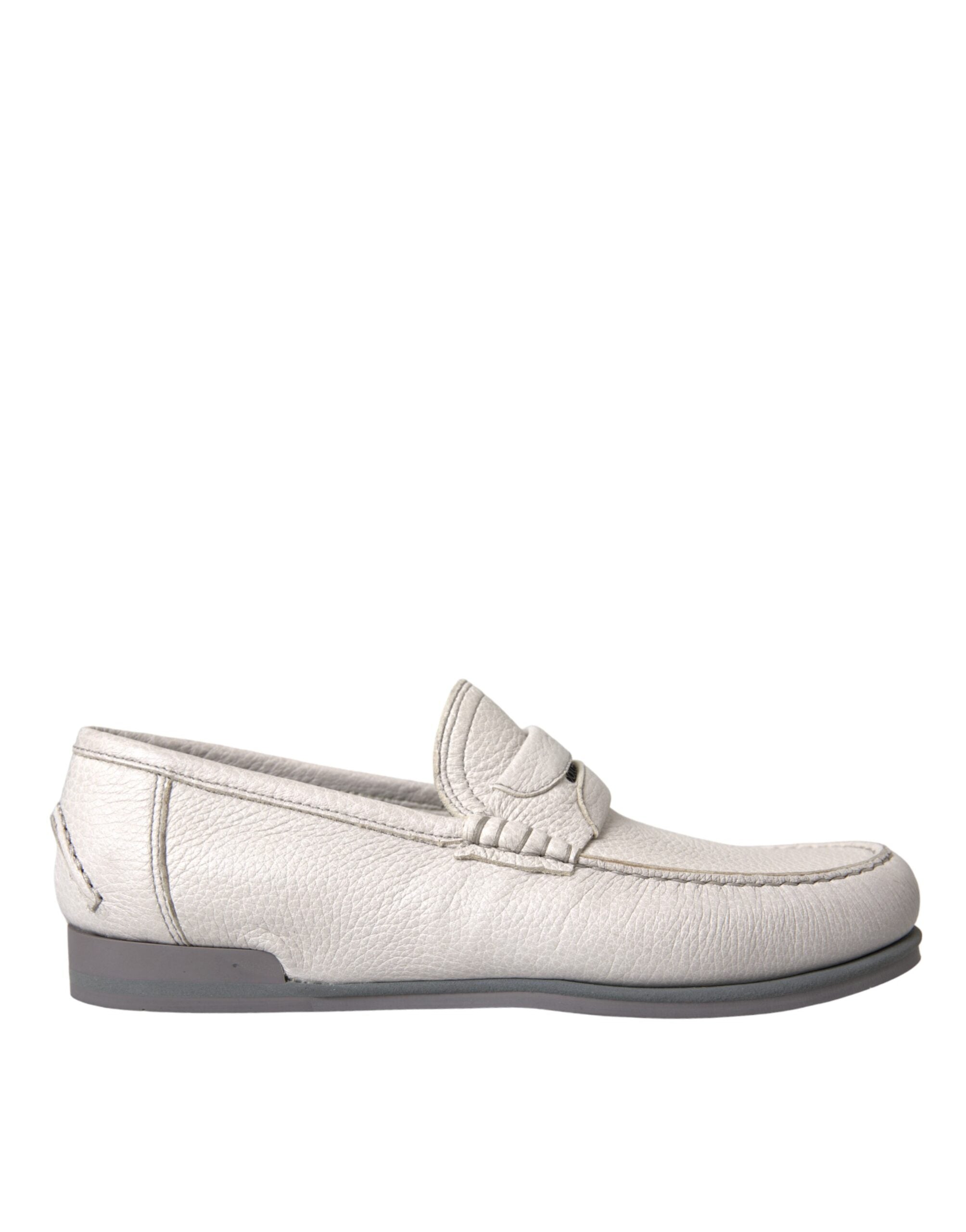 Hvite Grå Skinnslip Mokassin Sko Loafer