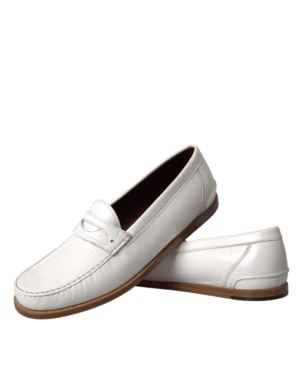 Hvite skinnslip-on mokassin-loafers