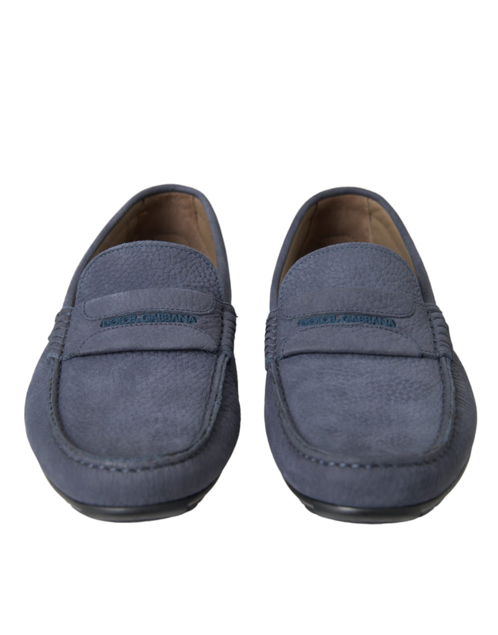 Blå slip-on mokkasinsko i kalveskinn