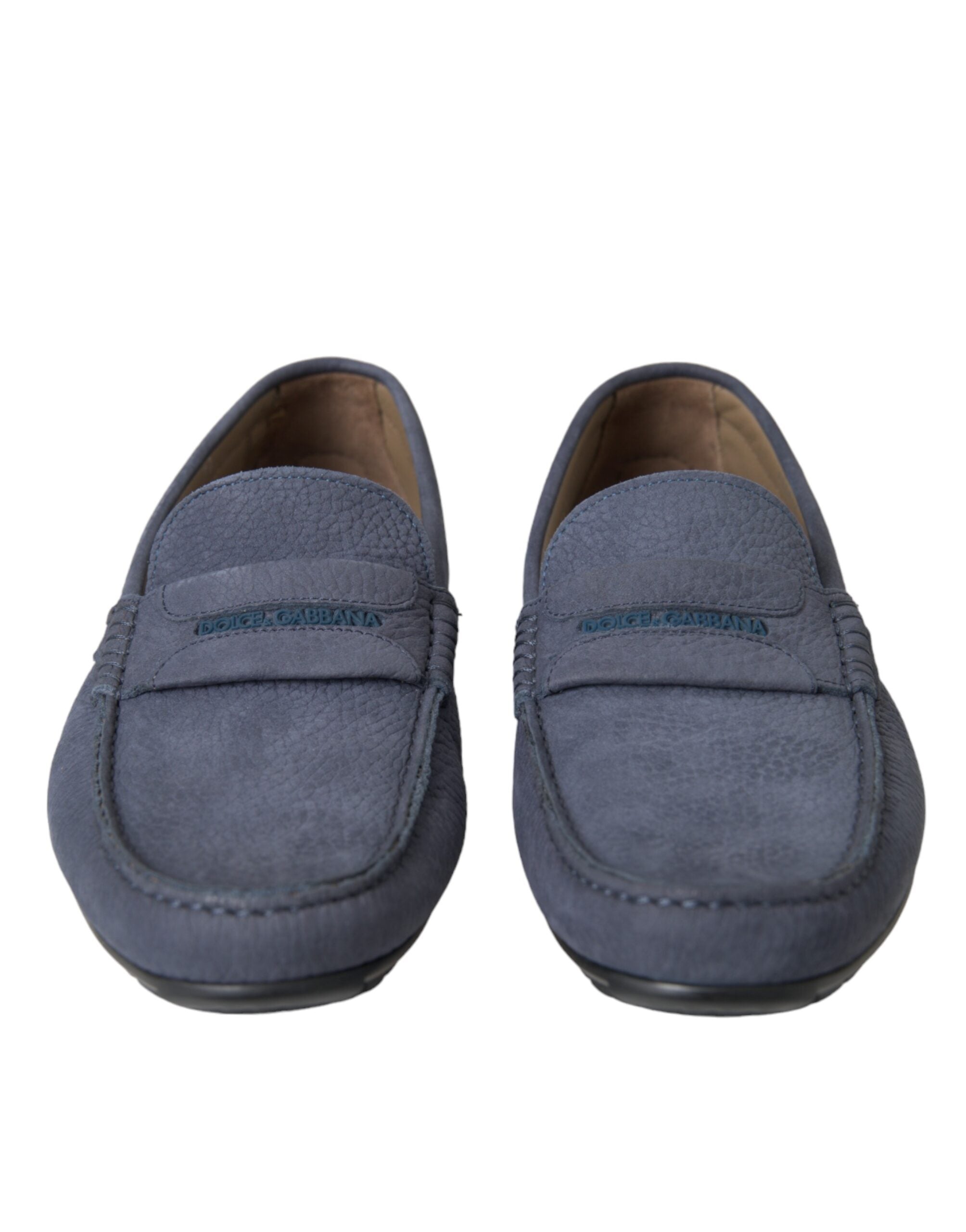 Blå slip-on mokkasinsko i kalveskinn