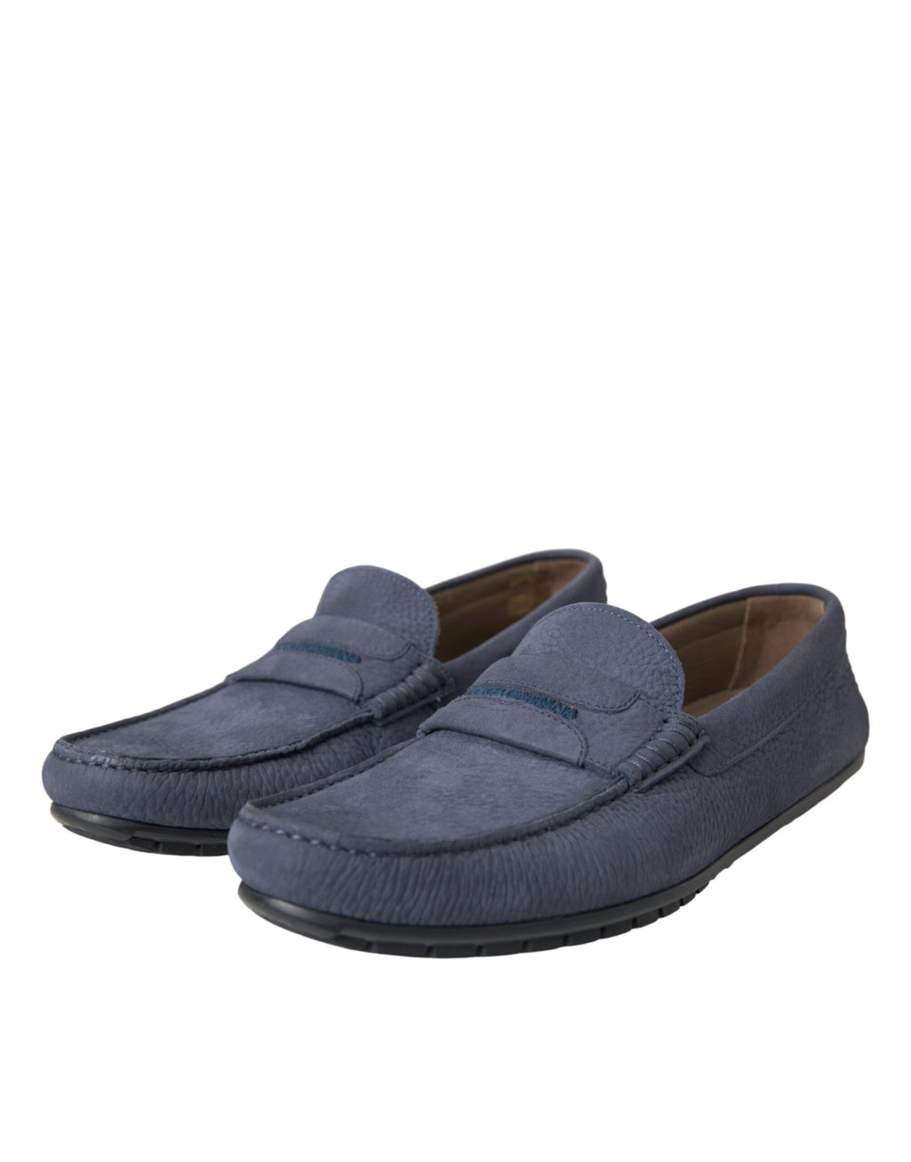 Blå slip-on mokkasinsko i kalveskinn