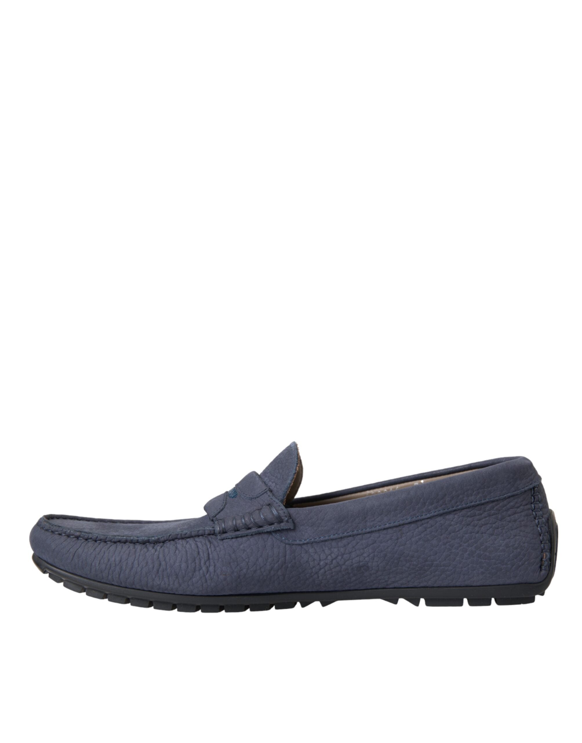 Blå slip-on mokkasinsko i kalveskinn