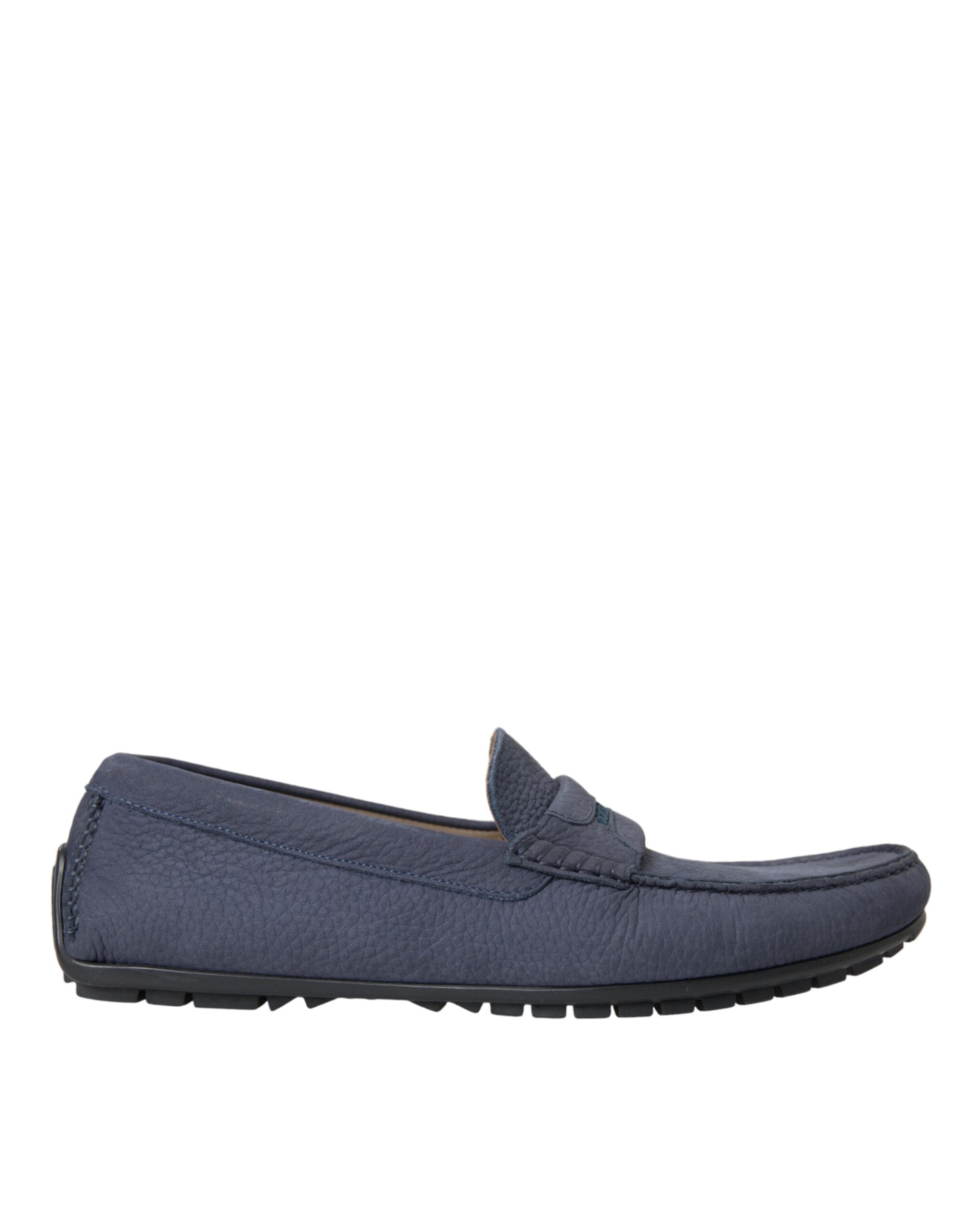 Blå slip-on mokkasinsko i kalveskinn