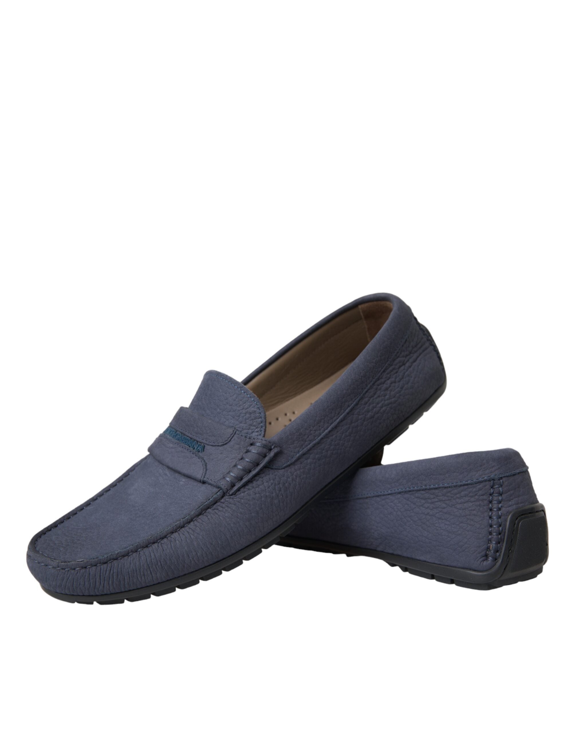 Blå slip-on mokkasinsko i kalveskinn