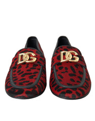 Dolce & Gabbana Red Black Leopard DG Loafers Formal Men Shoes