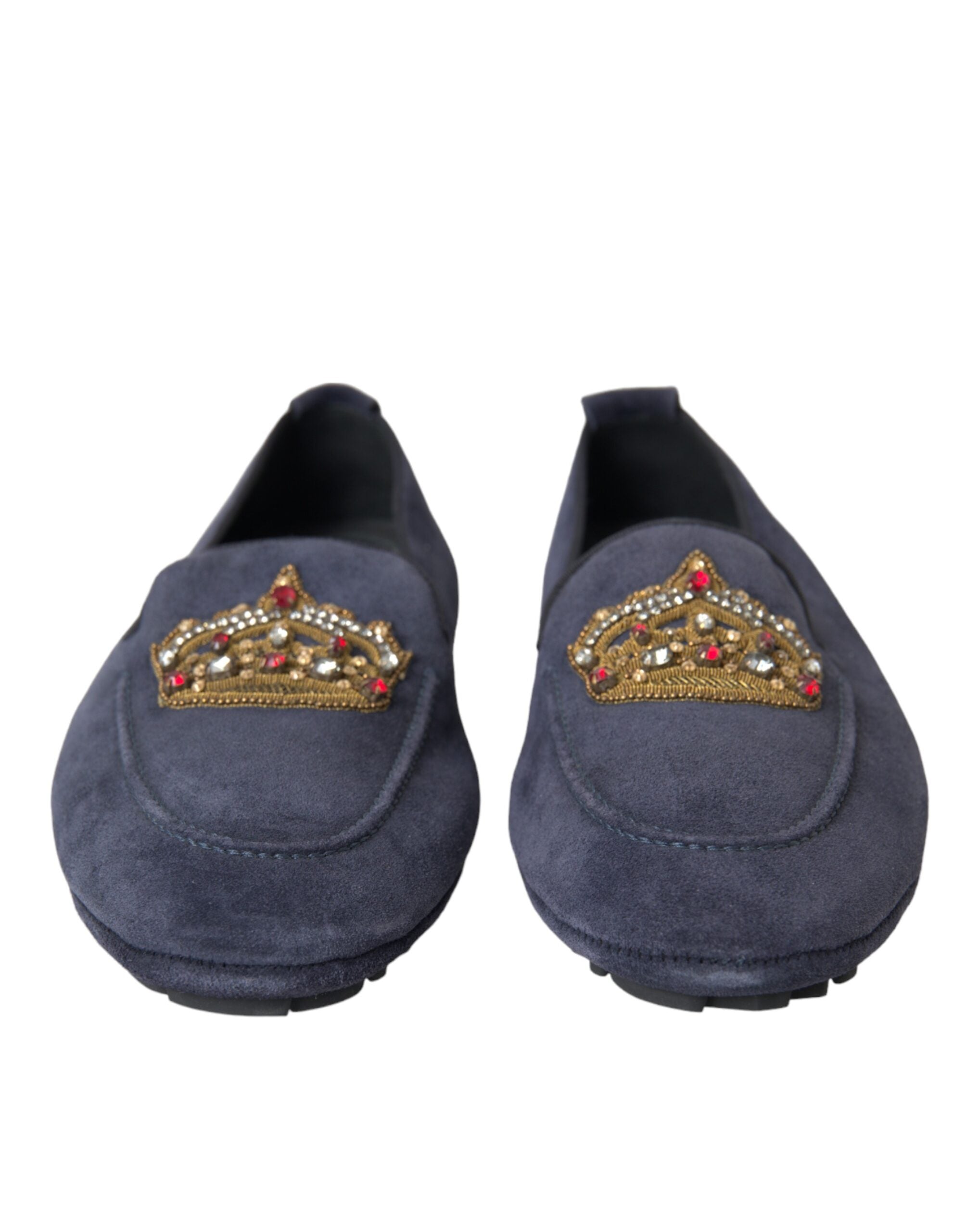 Blå skinn semskede krystallkrone loafers sko