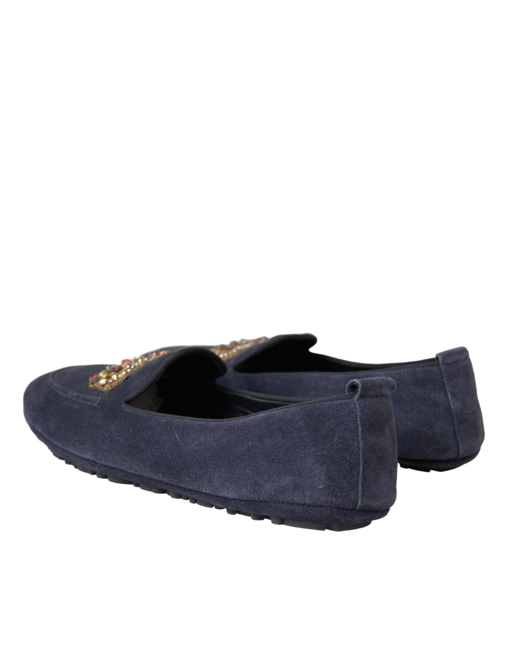 Blå skinn semskede krystallkrone loafers sko