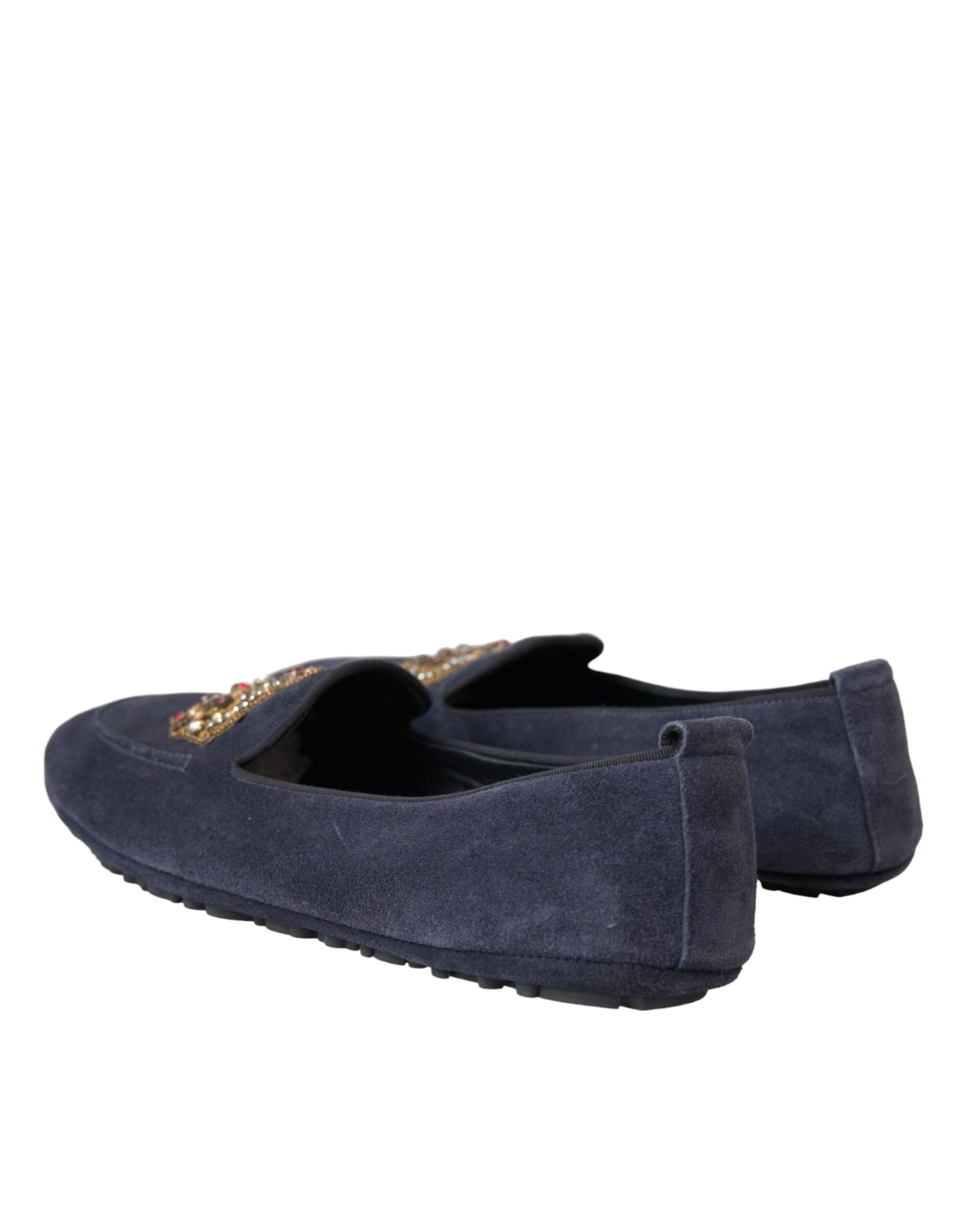 Blå skinn semskede krystallkrone loafers sko